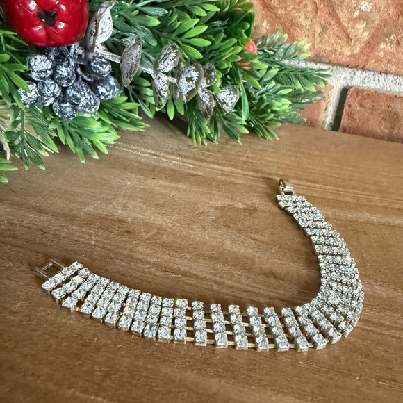 Vintage 1974 Elegant Crystal Tennis Silver Bracelet - Picture 5 of 12